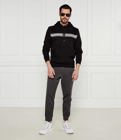 TOMMY HILFIGER Tommy Hilfiger Erkek Regular Fit Pamuklu Kapüşonlu Şerit Çizgi Baskılı Uzun Kollu Siyah Sweatshirt MW0MW38332-BDS