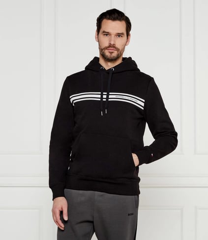 TOMMY HILFIGER Tommy Hilfiger Erkek Regular Fit Pamuklu Kapüşonlu Şerit Çizgi Baskılı Uzun Kollu Siyah Sweatshirt MW0MW38332-BDS