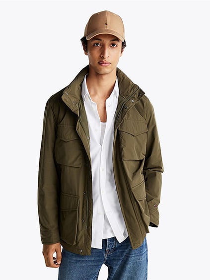 TOMMY HILFIGER Tommy Hilfiger Erkek Regular Fit Uzun Kollu Fermuar ve Çıtçıt Kapamalı Cepli Haki Ceket MW0MW37632-RBN
