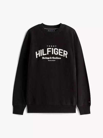 Tommy Hilfiger Tommy Hilfiger Erkek Saf Pamuklu Polar Yuvarlak Yakalı Logo İşlemeli Normal Kalıp Siyah Sweatshirt MW0MW40067-BDS