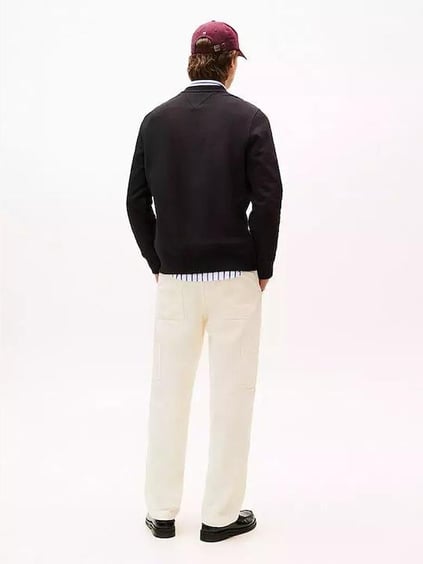 Tommy Hilfiger Tommy Hilfiger Erkek Saf Pamuklu Polar Yuvarlak Yakalı Logo İşlemeli Normal Kalıp Siyah Sweatshirt MW0MW40067-BDS