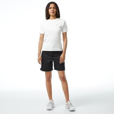 Tommy Hilfiger Tommy Hilfiger Kadın %100 Pamuklu Logo Detaylı Bisiklet Yaka Kısa Kollu Beyaz T-Shirt WW0WW40587-YBL