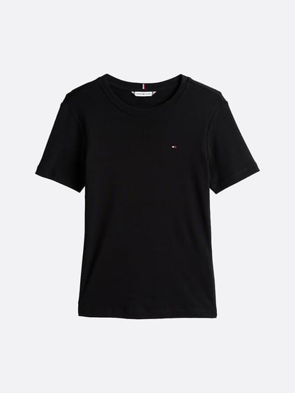 Tommy Hilfiger Tommy Hilfiger Kadın %100 Pamuklu Logo Detaylı Bisiklet Yaka Kısa Kollu Siyah T-Shirt WW0WW40587-BDS