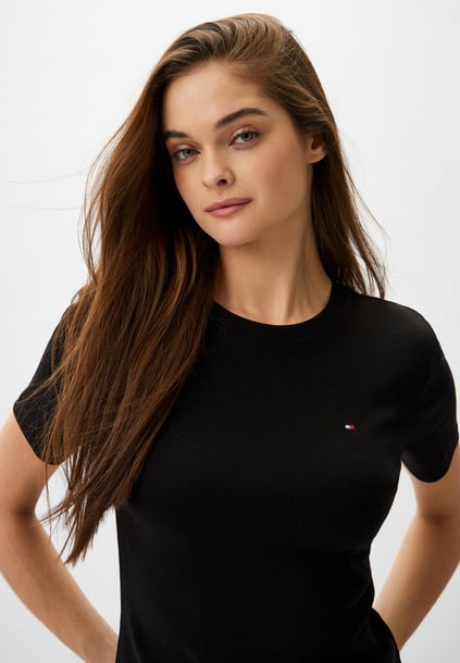 TOMMY HILFIGER Tommy Hilfiger Kadın %100 Pamuklu Logo Detaylı Bisiklet Yaka Kısa Kollu Lacivert1 T-Shirt WW0WW40587-ZGB