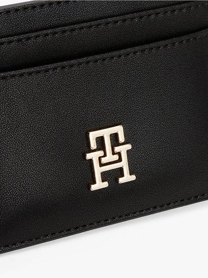TOMMY HILFIGER Tommy Hilfiger Kadın Ana Bölmeli Gold TH Monogram Logolu Siyah Cüzdan AW0AW17474-BDS