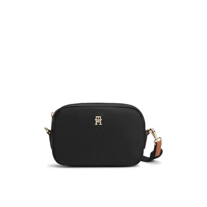 Tommy Hilfiger Tommy Hilfiger Kadın Ayarlanabilir Omuz Askılı TH Monogram Logolu Siyah Omuz Çantası AW0AW17704-BDS