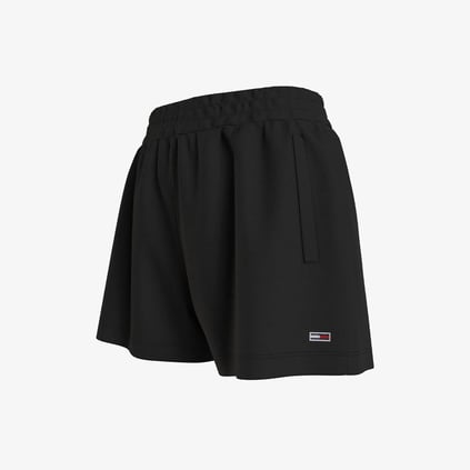 Tommy Hilfiger Tommy Hilfiger Kadın Beli Lastikli Kısa Boy Logolu Dokuma Kumaş Siyah Şort DW0DW12626-BDS
