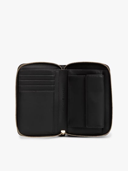TOMMY HILFIGER Tommy Hilfiger Kadın Bozuk Para Bölmeli Fermuarlı TH Monogram Logolu Siyah Cüzdan AW0AW17476-BDS