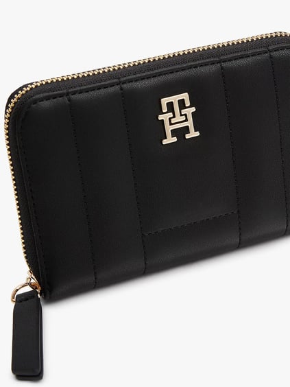 TOMMY HILFIGER Tommy Hilfiger Kadın Bozuk Para Bölmeli Fermuarlı TH Monogram Logolu Siyah Cüzdan AW0AW17476-BDS