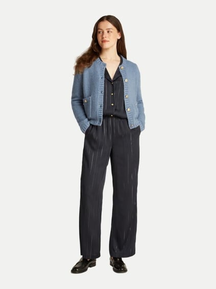 Tommy Hilfiger Tommy Hilfiger Kadın Cep Detaylı Düğme Kapamalı Regular Fit Mavi Hırka WW0WW44473-DY9