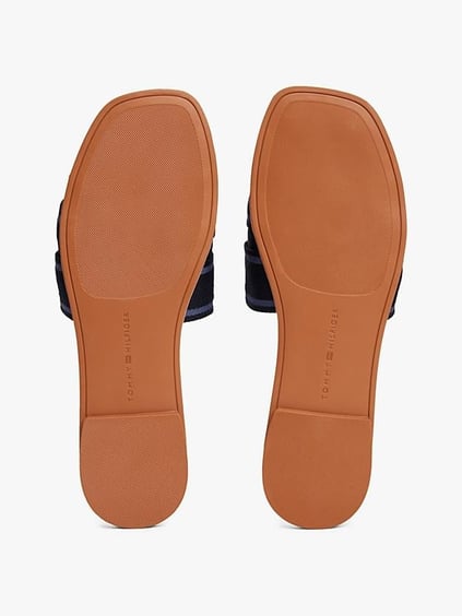 TOMMY HILFIGER Tommy Hilfiger Kadın Çift Geçmeli Lastikli Tommy Yazılı Düz Taban Lacivert Terlik FW0FW08421-DW6
