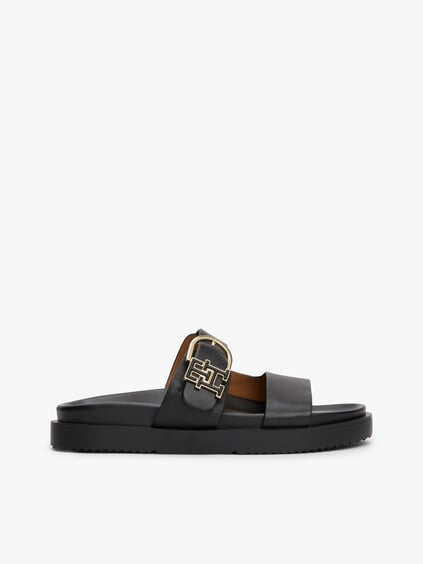 TOMMY HILFIGER Tommy Hilfiger Kadın Deri TH Tokalı Rahat Yumuşak Taban Siyah Sandalet FW0FW08512-BDS