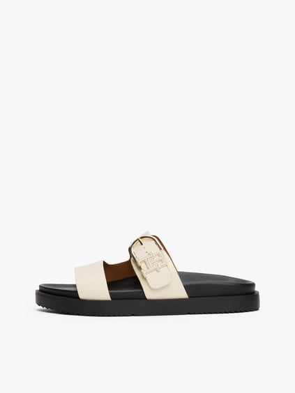 TOMMY HILFIGER Tommy Hilfiger Kadın Deri TH Tokalı Rahat Yumuşak Taban Bej Sandalet FW0FW08512-ACJ