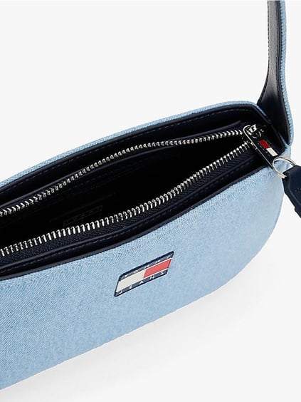 TOMMY HILFIGER Tommy Hilfiger Kadın Denim Kumaş Logo Desenli Fermuarlı Mavi Omuz Çantası AW0AW17363-0GY