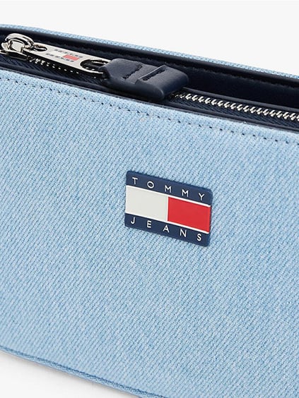 TOMMY HILFIGER Tommy Hilfiger Kadın Denim Kumaş Logo Desenli Fermuarlı Mavi Omuz Çantası AW0AW17363-0GY