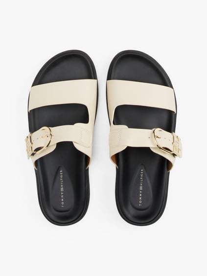 TOMMY HILFIGER Tommy Hilfiger Kadın Deri TH Tokalı Rahat Yumuşak Taban Bej Sandalet FW0FW08512-ACJ