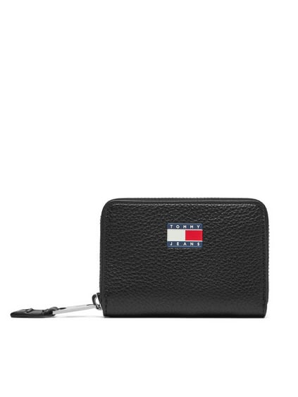 TOMMY HILFIGER Tommy Hilfiger Kadın Dokulu Dış Yüzey İki Ana Bölmeli Bayrak Logolu Siyah Cüzdan AW0AW17642-BDS