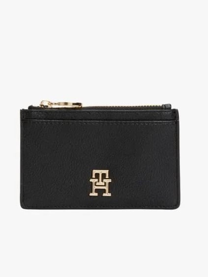 TOMMY HILFIGER Tommy Hilfiger Kadın Dokulu Yüzey Dış Kartlık Bölmeli Fermuarlı Kapamalı Siyah Cüzdan AW0AW17481-BDS