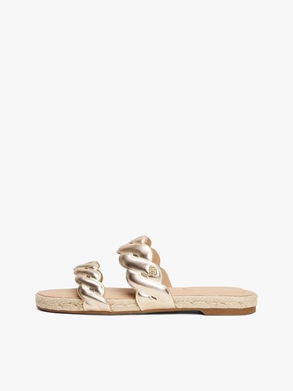TOMMY HILFIGER Tommy Hilfiger Kadın Düz Taban Hakiki Deri Gold Sandalet FW0FW08670-0HS