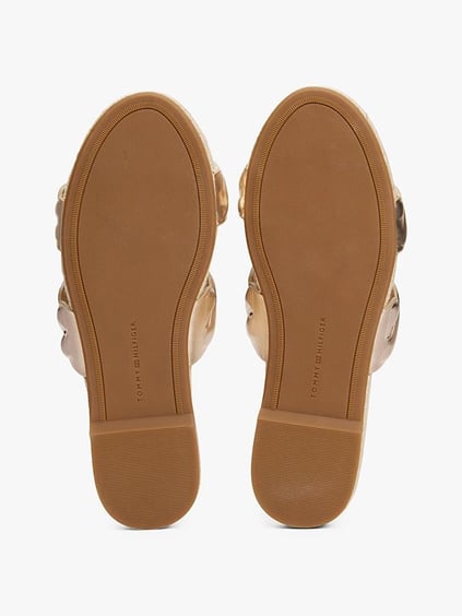 TOMMY HILFIGER Tommy Hilfiger Kadın Düz Taban Hakiki Deri Gold Sandalet FW0FW08670-0HS