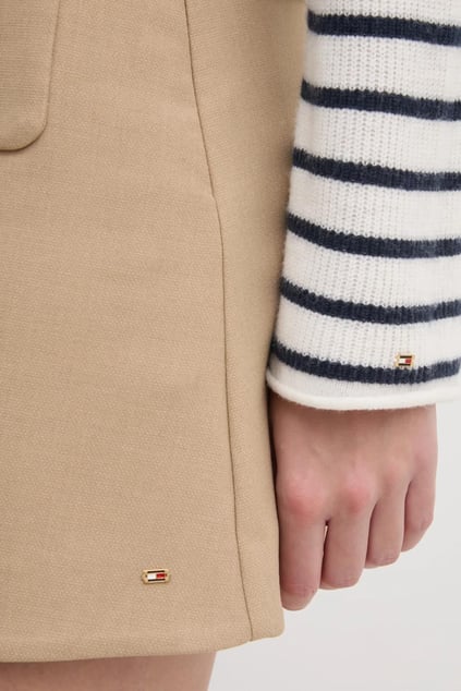 TOMMY HILFIGER Tommy Hilfiger Kadın Düğme Kapamalı Dik Yaka Regular Fit Çizgili Yün Beyaz Kazak WW0WW44981-0FF