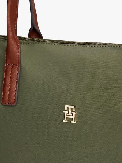 Tommy Hilfiger Tommy Hilfiger Kadın Fermuarlı İç Cepli Metalik TH Logolu Kısa Askılı Haki Omuz Çantası AW0AW17711-MT1