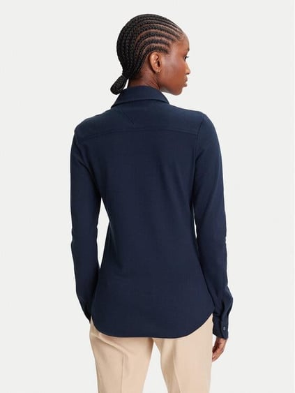 TOMMY HILFIGER Tommy Hilfiger Kadın Gömlek Yaka Düğme Kapama Uzun Kol Slim Fit Lacivert Gömlek WW0WW43528-C1G