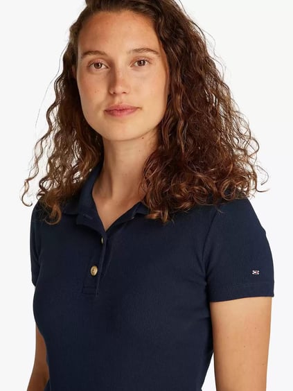 TOMMY HILFIGER Tommy Hilfiger Kadın Gold Düğme Kapama Polo Yaka Standart Boy Pamuklu Lacivert Polo Yaka T-Shirt WW0WW45436-C1G