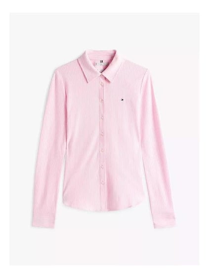 Tommy Hilfiger Tommy Hilfiger Kadın Gömlek Yaka Düğme Kapama Uzun Kol Slim Fit Pembe Gömlek WW0WW43528-0D7