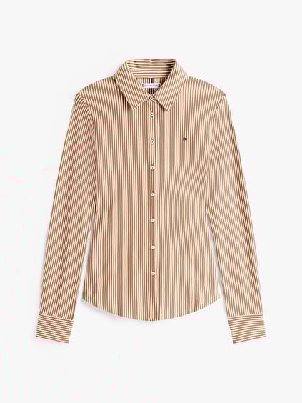 TOMMY HILFIGER Tommy Hilfiger Kadın Gömlek Yaka Düğme Kapama Uzun Kol Slim Fit Kahverengi Gömlek WW0WW43528-0BK