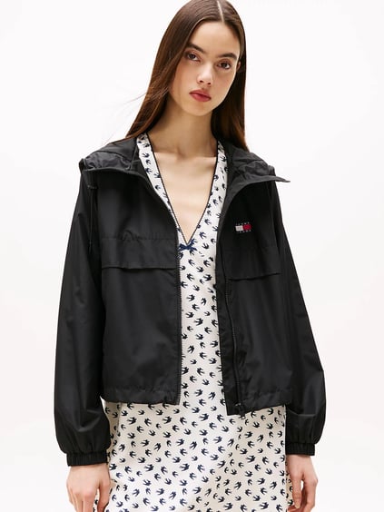 TOMMY HILFIGER Tommy Hilfiger Kadın Göğüste Tommy Rozeti İki Bel Cebi Kapşonlu Siyah Ceket DW0DW20672-BDS