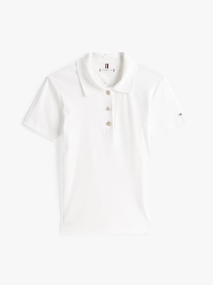TOMMY HILFIGER Tommy Hilfiger Kadın Gold Düğme Kapama Polo Yaka Standart Boy Pamuklu Ekru Polo Yaka T-Shirt WW0WW45436-YBL