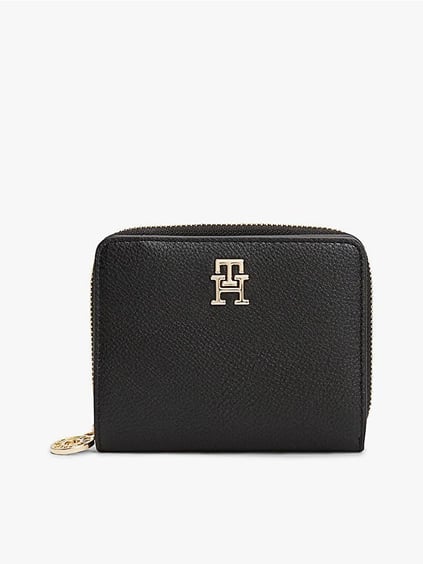 TOMMY HILFIGER Tommy Hilfiger Kadın Gold TH Monogram Logolu Bozuk Para Bölmeli Siyah Cüzdan AW0AW17473-BDS