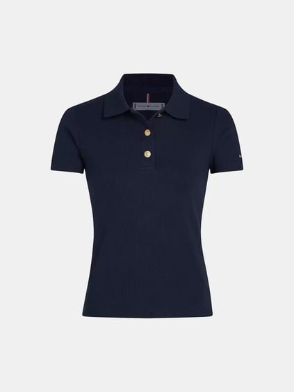 TOMMY HILFIGER Tommy Hilfiger Kadın Gold Düğme Kapama Polo Yaka Standart Boy Pamuklu Lacivert Polo Yaka T-Shirt WW0WW45436-C1G
