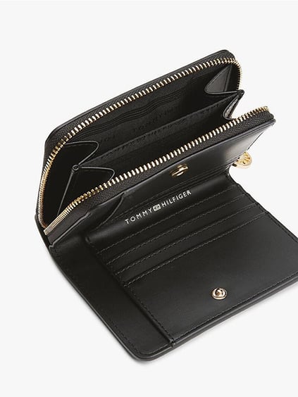 TOMMY HILFIGER Tommy Hilfiger Kadın Gold TH Monogram Logolu Bozuk Para Bölmeli Siyah Cüzdan AW0AW17473-BDS