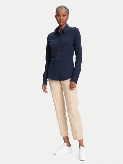TOMMY HILFIGER Tommy Hilfiger Kadın Gömlek Yaka Düğme Kapama Uzun Kol Slim Fit Lacivert Gömlek WW0WW43528-C1G