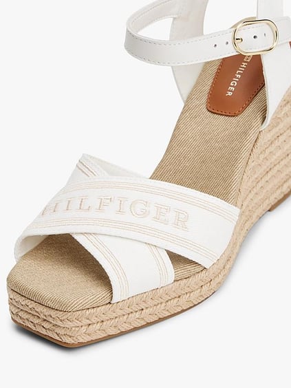 TOMMY HILFIGER Tommy Hilfiger Kadın Kalın Topuk Hasır Topuk Çift Bantlı Rahat Ekru Dolgu Topuklu Ayakkabı FW0FW08668-YBL