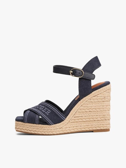 TOMMY HILFIGER Tommy Hilfiger Kadın Kalın Topuk Hasır Topuk Çift Bantlı Rahat Lacivert Dolgu Topuklu Ayakkabı FW0FW08668-DW6