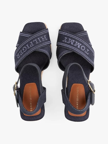 TOMMY HILFIGER Tommy Hilfiger Kadın Kalın Topuk Hasır Topuk Çift Bantlı Rahat Lacivert Dolgu Topuklu Ayakkabı FW0FW08668-DW6