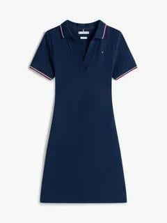 TOMMY HILFIGER Tommy Hilfiger Kadın Kısa Kol V Yaka Düz Model Slim Fit Diz Üstü Boy Mavi Elbise WW0WW45740-C1G