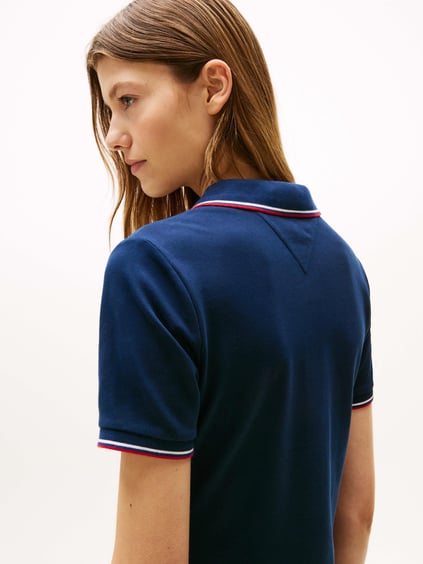 TOMMY HILFIGER Tommy Hilfiger Kadın Kısa Kol V Yaka Düz Model Slim Fit Diz Üstü Boy Mavi Elbise WW0WW45740-C1G