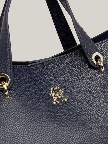 Tommy Hilfiger Tommy Hilfiger Kadın Logolu Deri Kart Bölmeli Günlük Kullanım Lacivert Omuz Çantası AW0AW15177-DW6