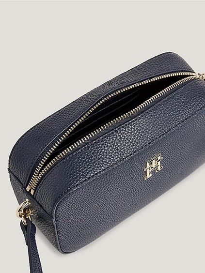 Tommy Hilfiger Tommy Hilfiger Kadın Logolu Deri Kart Bölmeli Günlük Kullanım Lacivert Omuz Çantası AW0AW15179-DW6