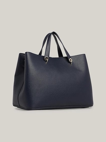 Tommy Hilfiger Tommy Hilfiger Kadın Logolu Deri Kart Bölmeli Günlük Kullanım Lacivert Omuz Çantası AW0AW15177-DW6