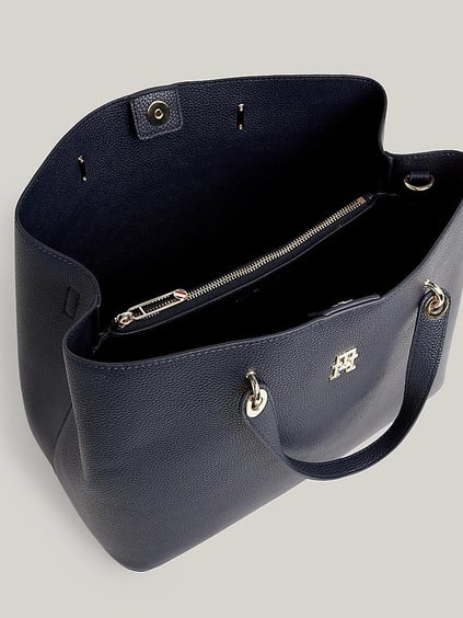Tommy Hilfiger Tommy Hilfiger Kadın Logolu Deri Kart Bölmeli Günlük Kullanım Lacivert Omuz Çantası AW0AW15177-DW6