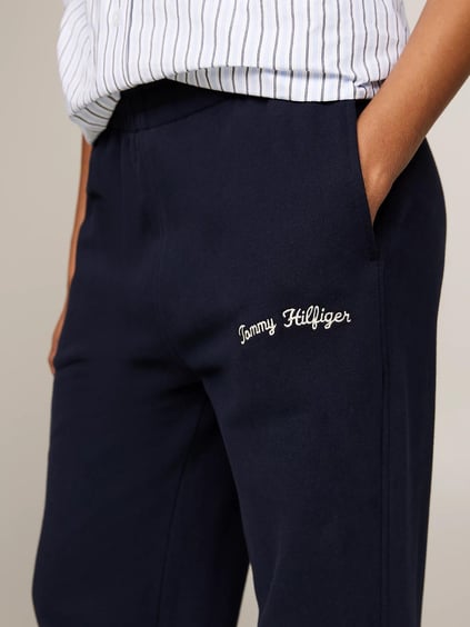 Tommy Hilfiger Tommy Hilfiger Kadın Logolu Beli Paçası Lastikli Rahat İp Bağlamalı Lacivert Spor Eşofman Altı WW0WW42718-DW5