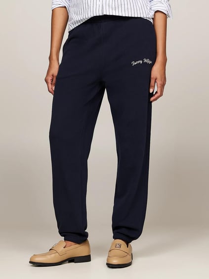 Tommy Hilfiger Tommy Hilfiger Kadın Logolu Beli Paçası Lastikli Rahat İp Bağlamalı Lacivert Spor Eşofman Altı WW0WW42718-DW5