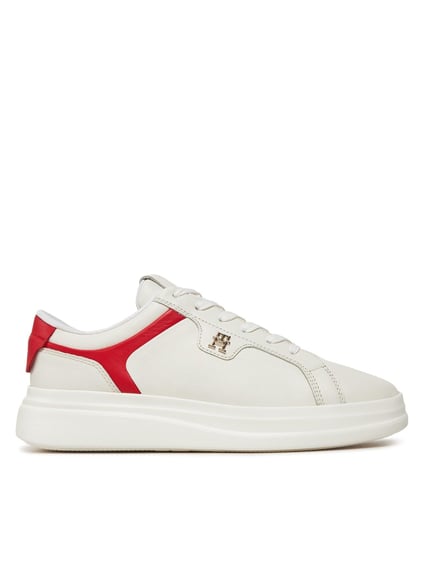 Tommy Hilfiger Tommy Hilfiger Kadın Marka Logolu Bağcıklı Kaydırmaz Tabanlı Günlük Beyaz Sneaker FW0FW07460-0K5
