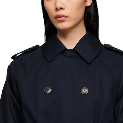 Tommy Hilfiger Tommy Hilfiger Kadın Marka Logo Detaylı Regular Fit Uzun Kollu Lacivert Trençkot WW0WW40481-DW5