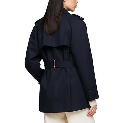 Tommy Hilfiger Tommy Hilfiger Kadın Marka Logo Detaylı Regular Fit Uzun Kollu Lacivert Trençkot WW0WW40481-DW5